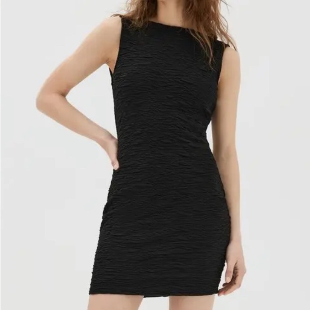40.) Good American Black Textured Midi Dress